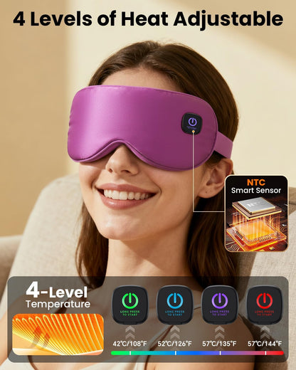 Cordless Heated Eye Mask, Rechargeable Mask with 4 Heat Levels for Dry Eyes