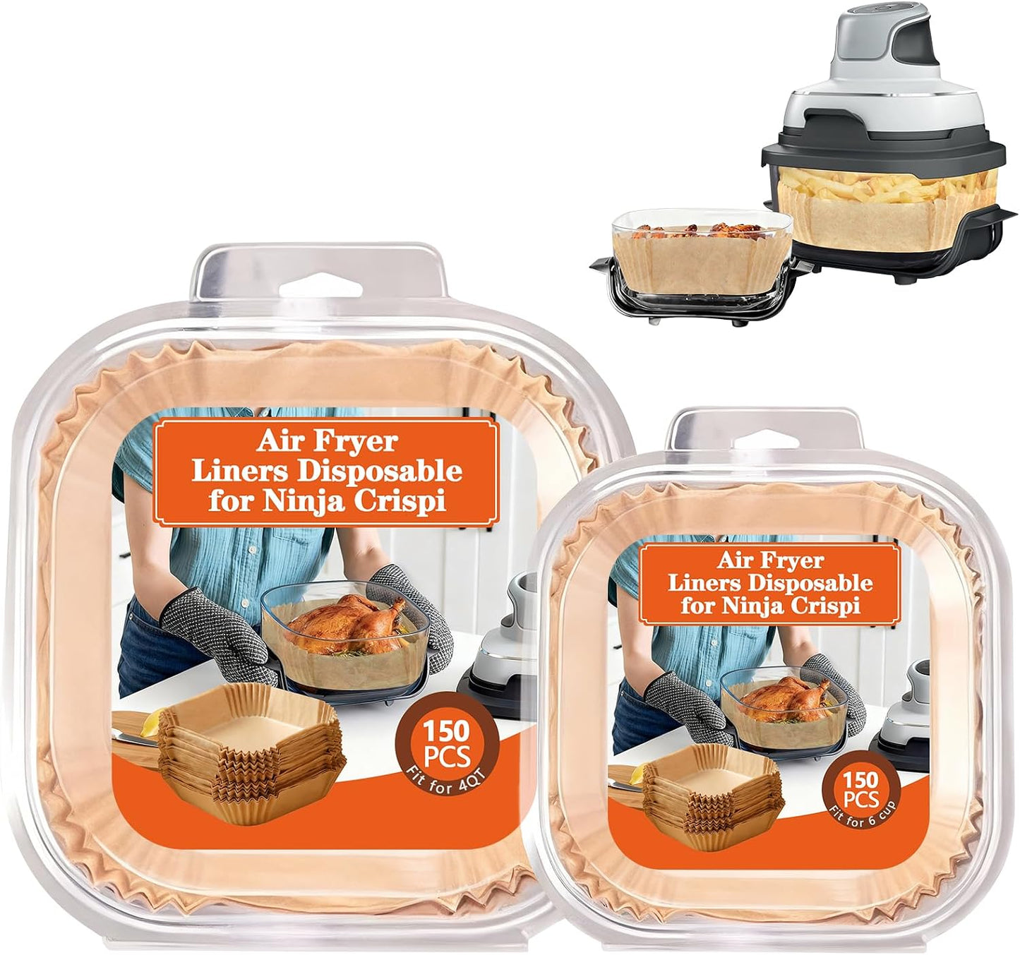 UBeesize 9 Inch Disposable Air Fryer Liners 200 Pack Square Parchment Liner