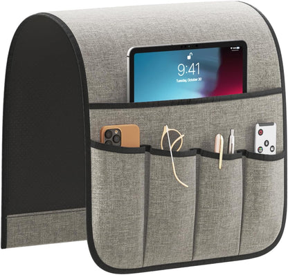 Sofa Armrest Organizer Non-Slip Remote Control Holders for Recliner Couch Chair Armchair Caddy with 5 Pockets for Table,Cell Phone,Ipad,Magazines,Books (Black, 13 x 35 Inch)