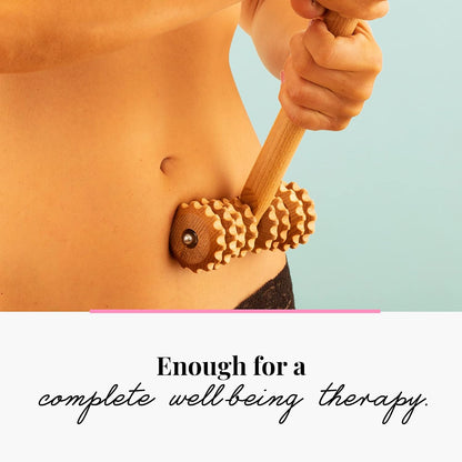 T-Shape Massager with Grooved Rollers, Multi-Functional Body Roller for Cellulite Reduction, Eases Muscle Tension and Supports Skin Health, Natural Muscle Roller