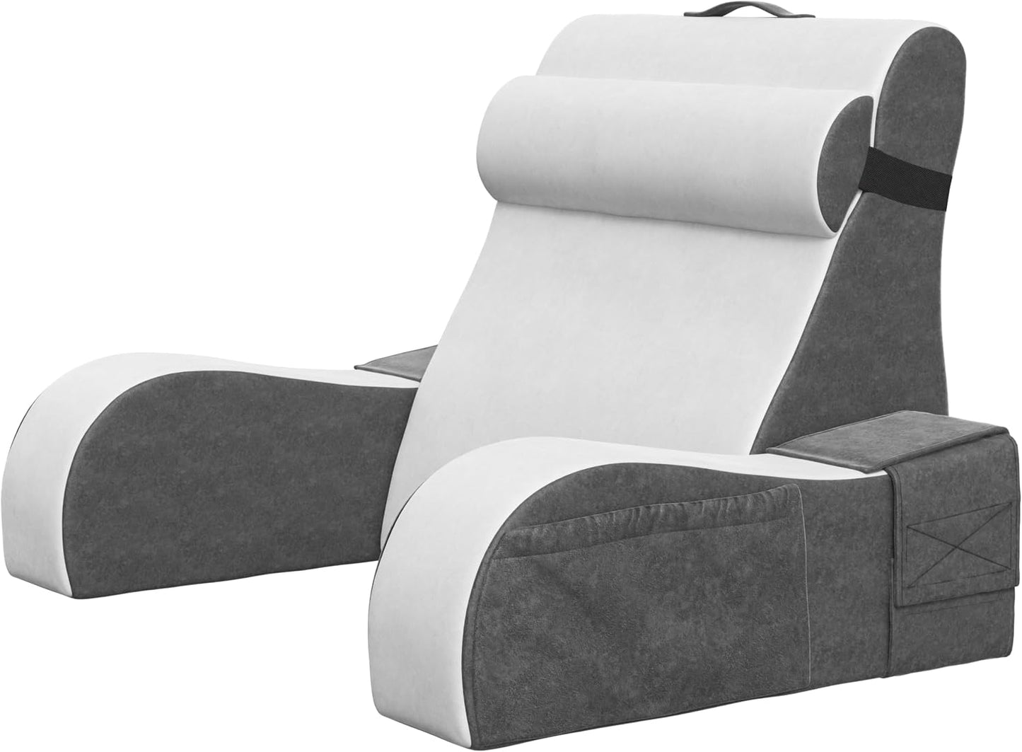 Kölbs Wedge Reading Cushion, Back Pillow for Bed Sitting Up, Cushion with Arms for TV Book Gaming Dorm Rooms, Backrest (Grey/White, Standard)