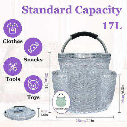 17L Cleaning Caddy with Handle and 6 Pockets, Foldable Cleaning Supply Caddy, Portable Shower Caddy in 600D Oxford Fabric, Multifunctional Storage Basket for Camping, Gardening, Black