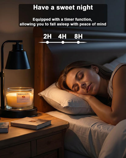 Candle Warmer Lamp with Timer, Dimmable, Adjustable Height, Black | 2 bulbs included, no flame needed, 1-year warranty, farmhouse or modern decor, for bedroom, kitchen, living room, gifting