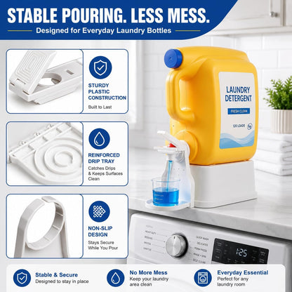 Laundry Detergent Dispenser Cup Holder, No Drip Laundry Detergent Holder with Easy Press Nozzle Switch, Laundry Cup Holder and Drip Tray for Liquid Detergent Dispenser, Laundry Room Organization