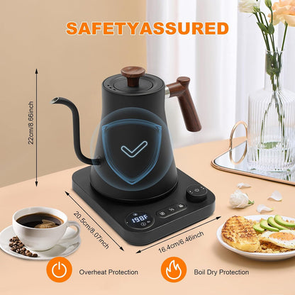 1200W Gooseneck Electric Kettle, 0.24 Gal Pour-Over Kettle with Variable Temperature Control (104-212°F) & 24H Keep Warm, LED Display, Coffee Pot for Coffee, Tea Brewing - Stainless Steel, 110V