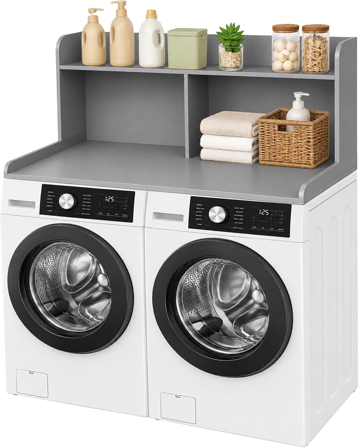Royxen Washer Dryer Countertop with Extra Tall Shelf, 19" Height Washer and Dryer Topper, Laundry Countertop with Non-Slip Pads, Universal Fit for Laundry Room Organization, Walnut