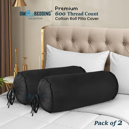 SAHARBEDDINGS 2 Pieces Cervical Neck Roll Pillow Cover with Cotton Bolster Pillowcases for Cylindrical Cushion and Drawstring Closure Round Neck Pillowcase (Plum, Roll Pillow 18x3 Pack of 2)