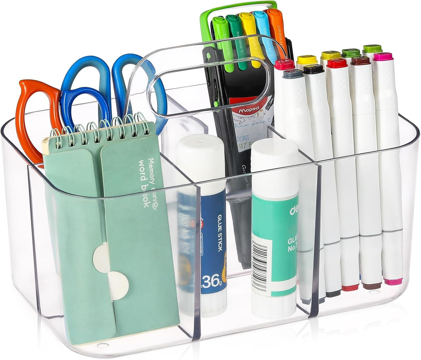 Multiuse Caddy Organizer with Handle, Portable Divided Plastic Tote Bin - Art Craft, Stationary Pen Marker Crayons, Makeup Hair Supplies Storage - Bathroom, Classroom, Dorm, Office, Desk Holder - Grey