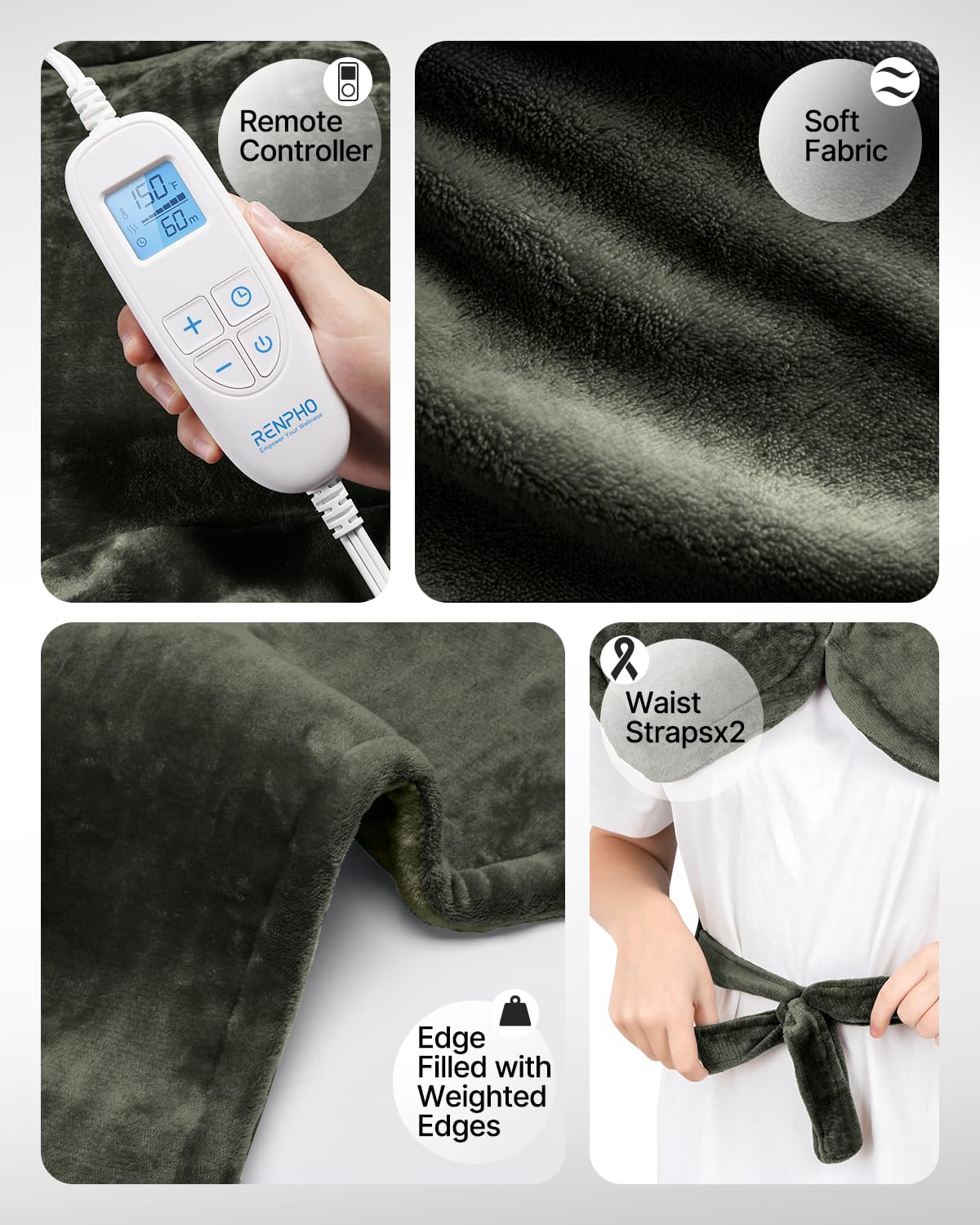 RENPHO Electric Heating Pad - 6 Heat Levels for Neck Shoulder and Back, Birthday Gifts for Women Men Mom Dad, Weighted Pad for Snug Fit, ETL Safety Certified, FSA Eligible, 24"x33" Gray