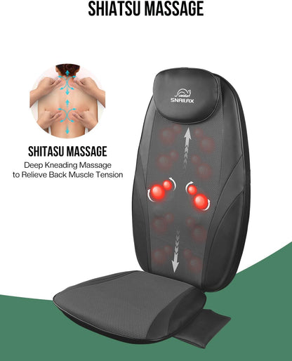 Snailax Shiatsu Back Massager with Heat, Deep Kneading Massage Chair Pad for Neck, Shoulders, Full Back & Waist, Adjustable Roller Massage Seat Cushion for Home Office, Pain Relief, Gift for Men Women