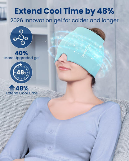 ONLYCARE Migraine Relief Cap, Headache Relief Cold Cap with Odorless Gel | Cooling Hat Head Wrap Soothing Face Ice Pack Mask Products for Tension Stress Hangover & Puffy Eyes, Relaxing Gifts for Women