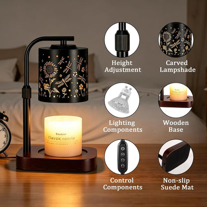 WIHTU Candle Warmer Lamp with Timer & Dimmer Dragonfly for Jar Candles | Metal Electric Wax Melt Warmer, Height Adjustable, Birthday Gift for Women Mom Her, Housewarming Home Decor, Include 2 Bulbs