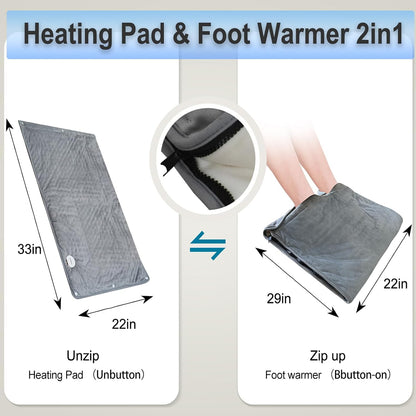 Heating Pad Extra Large 22x33 & Foot Warmer Double Sided 2 in 1, Gift Idea