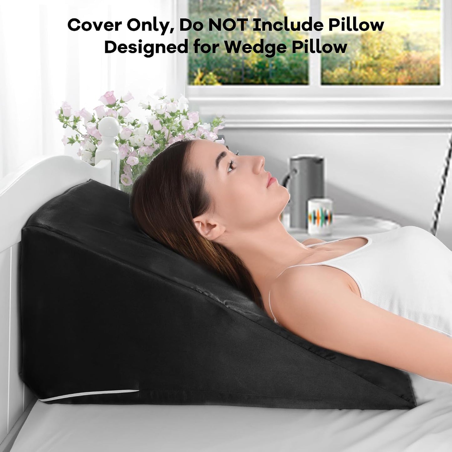 HOMBYS Satin Bed Wedge Pillow Cover Silky & Smooth Wedge Pillowcase 1 Pack 24x24x8, Soft & Breathable, Removable & Machine Washable-Zipper Design (Pillow Not Include), (Grey, 24"x24"x8")