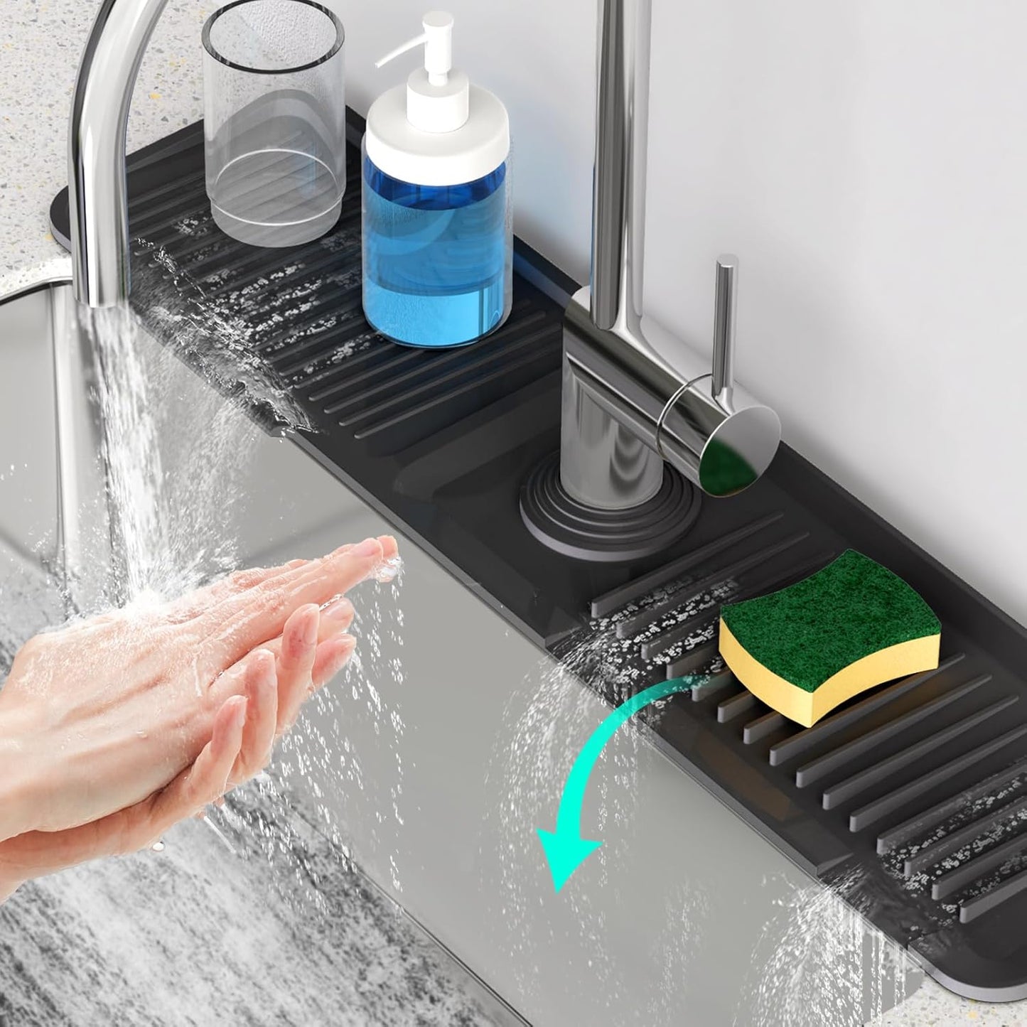 24 Inch Longer Faucet Mat for Kitchen Sink [5° Slope Fast Self-draining]Bathroom Kitchen Sink Splash Guard Silicone Sinks Faucet Mat Splash Guard for Kitchens Sinks Area Tidy Splashs Draining Mats