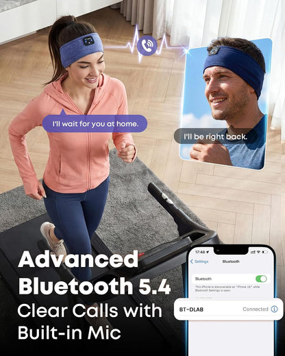 Sleep Headphones Bluetooth 5.4 Headband, Wireless Sleep Headphones with Ultra-Thin HD Stereo Speakers for Side Sleepers, Sweatproof Sports Headband for Workout Yoga Running Cool Gadget Unique Gifts