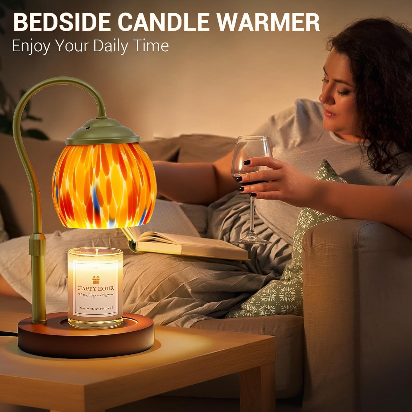 Candle Warmer Lamp - Electric Candle Lamps Timer Dimmer, Sunflower Tiffany Style Stained Glass Candle Warming Lamp Compatible with Jar Candles Valentine Birthday Gifts for Mom Friend Wax Melt Warmer