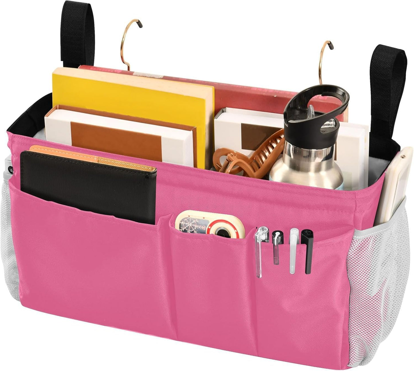 Black Bedside Caddy Storage Bag Bedside Organizer for Bed Rails College Dorm Room Organizer Caddy Hanging Shelf 6 Pockets with Hooks for Drinks Magazine Phone Holder