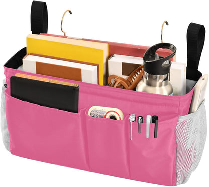 Black Bedside Caddy Storage Bag Bedside Organizer for Bed Rails College Dorm Room Organizer Caddy Hanging Shelf 6 Pockets with Hooks for Drinks Magazine Phone Holder