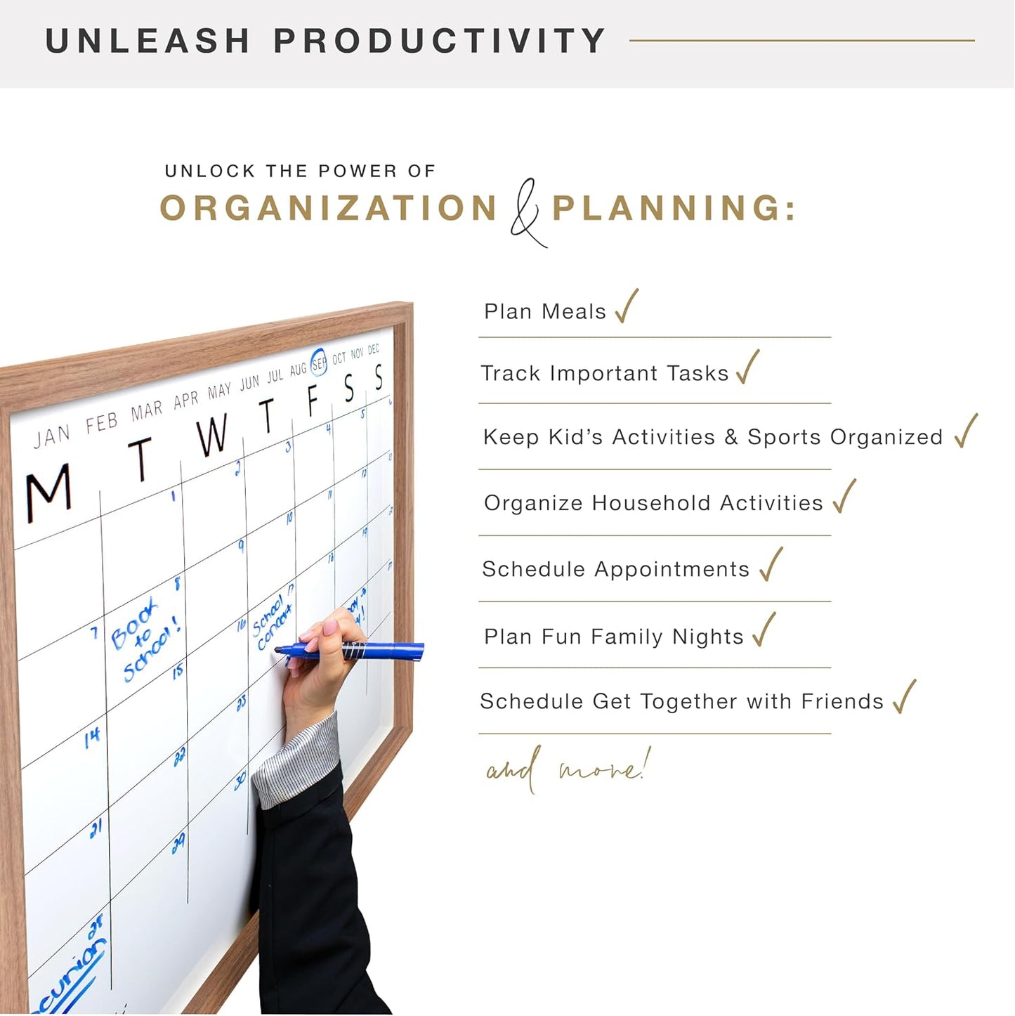 MCS Dry Erase Weekly Meal Planner Black Framed Calander Whiteboard, 11x24 | Dry Erase Weekly Meal Planner Black Framed Calander Whiteboard Frame, 11x24 Inch