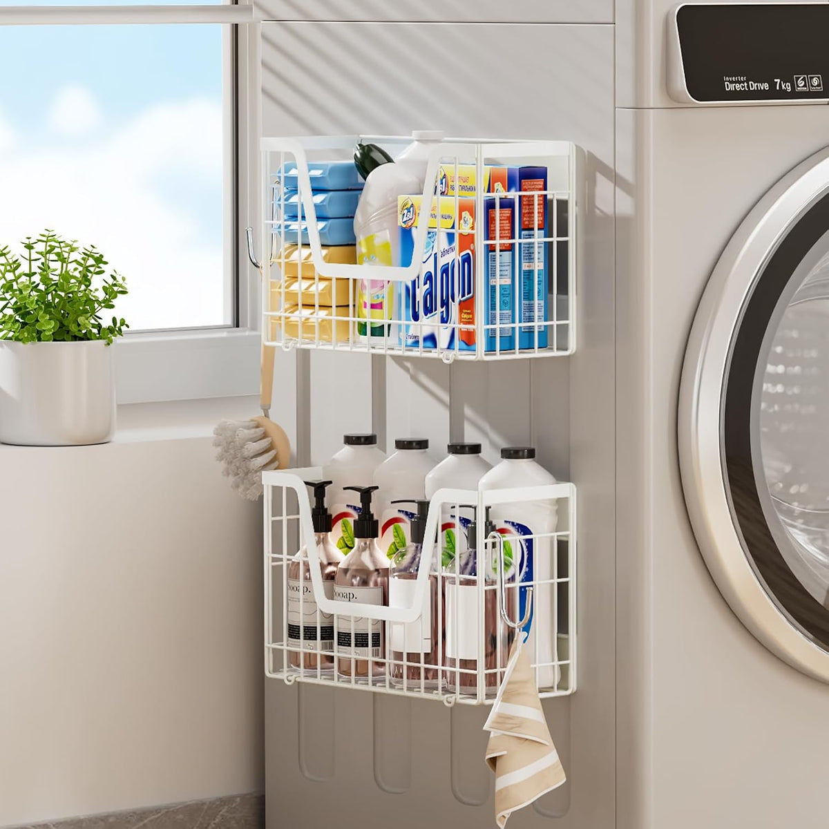 Magnetic Shelf for Fridge, Fruit Basket Magnet Shelves with 2 Hooks