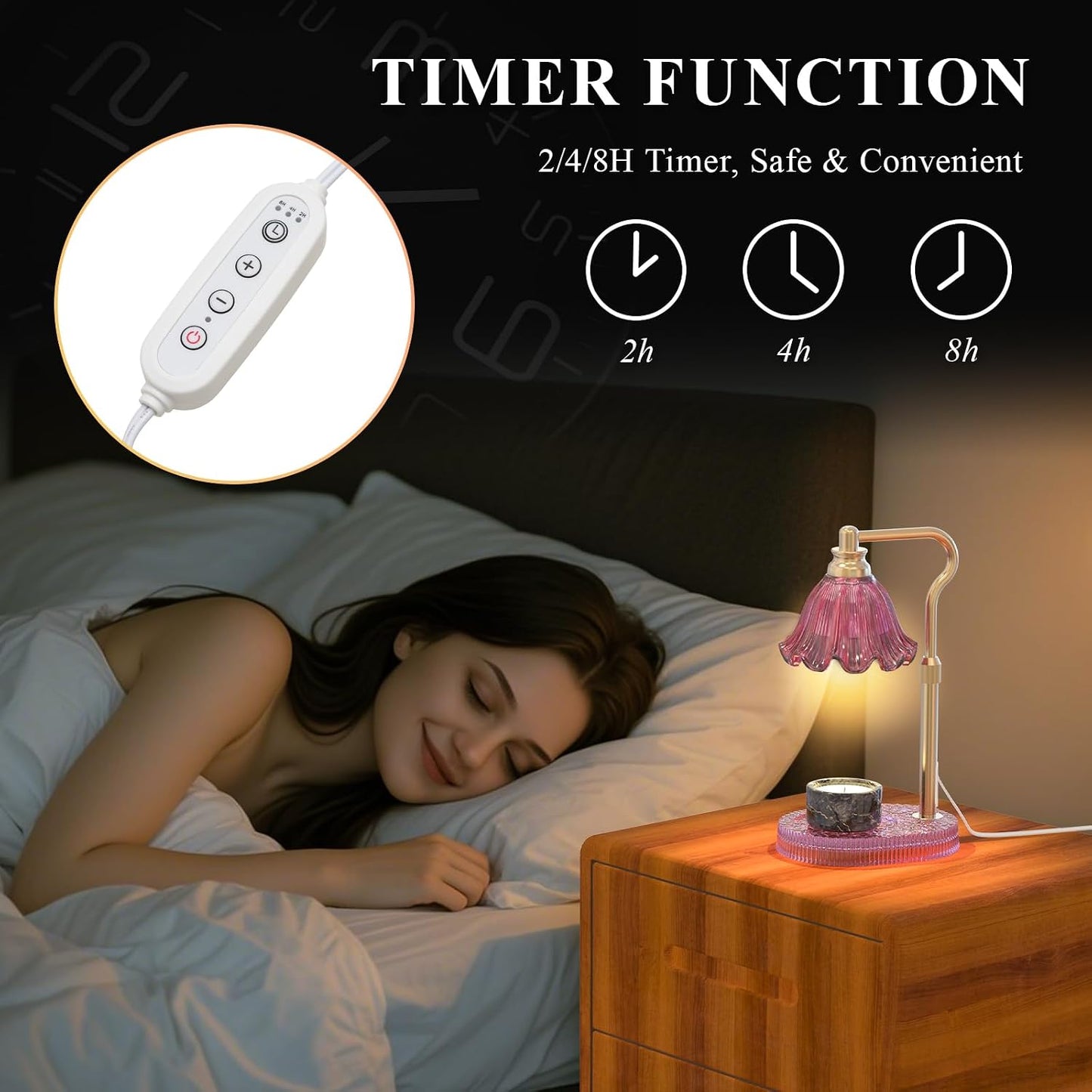 Flower Candle Warmer Lamp,Adjustable Timer & Dimmer(Green) | Adjustable height fits jars. Timer & dimmer safe melt. 2 bulbs & heat-proof base. Perfect for bedroom, office, or gifting.