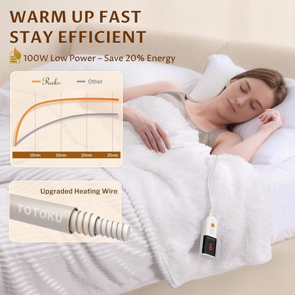 Heated Throw Blanket, 5 Heat Levels, 3 Hours Auto-Off, White | ETL & FCC certified, 50" × 60", OEKO-TEX fabric, machine washable, 100W low energy