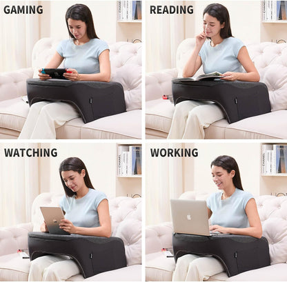 cooloo8 Reading Pillow with Armrests – Extra Large Memory Foam Gaming Pillow for Adult, Lap Desk for Laptop, Arm Rest for Working, Crocheting, Playing Game or Siting in Bed, Floor, Sofa, (Grey)