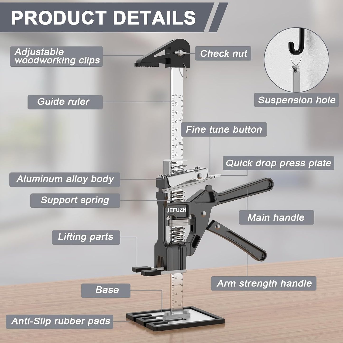 Labor Saving Arm Jack 2 Pack, Load-Bearing 440 lb Multi-Function Height Adjustment Lifting Device, Hand Furniture Lifter Tool, Furniture Jack for Lifting Door Furniture, Wall Tile Positioning