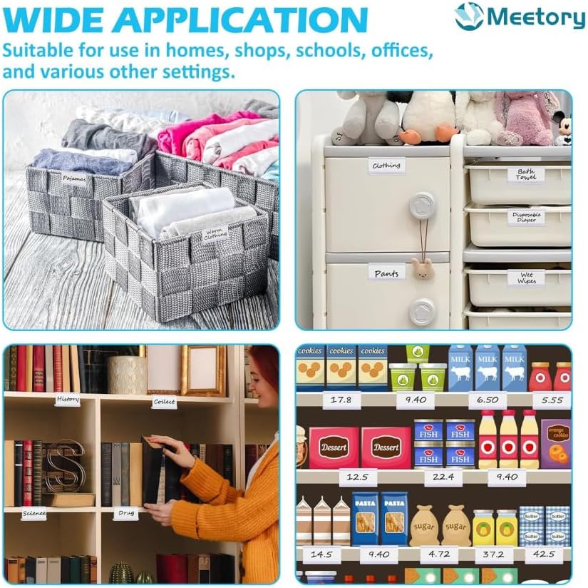 Meetory 50 PCS Clear Plastic Label Holders for Wire Shelf Retail Price Label, Basket Bin Labels Clip On, Labels for Storage Bins, Merchandise Sign Display Holder for Supermarket,Label Papers Included