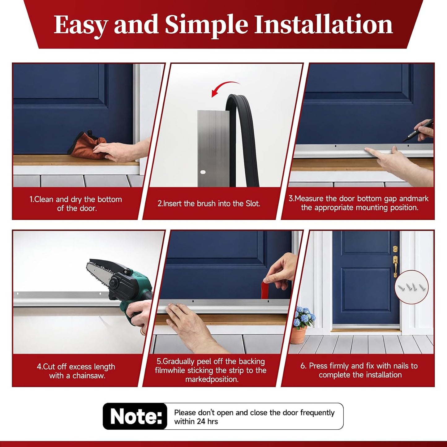 2 Pack Door Draft Stopper, Cuttable Weather Stripping Door Seal 36” Length, Strong Adhesive Aluminum Door Sweep for Exterior and Interior Doors (Silver)