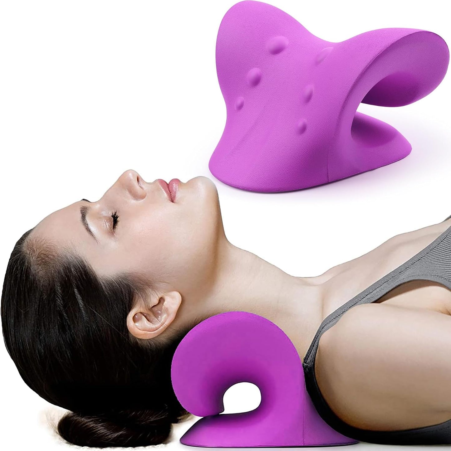 RESTCLOUD Neck and Shoulder Relaxer, Cervical Traction Device for TMJ Pain Relief and Cervical Spine Alignment, Chiropractic Pillow Neck Stretcher (Blue)