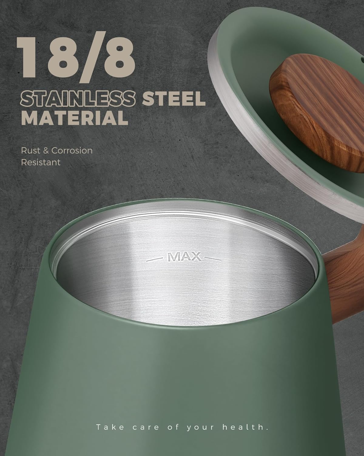 POLIVIAR Electric Gooseneck Kettle, 1350W Electric Tea Kettle Wood Pattern Handle, 34oz Pour Over Electric Kettle for Coffee & Tea, 18/8 Stainless Steel Inner, Temperature Control & Rapid Heating | 1350W, 34oz Pour Over Electric Tea Kettle for Coffee &