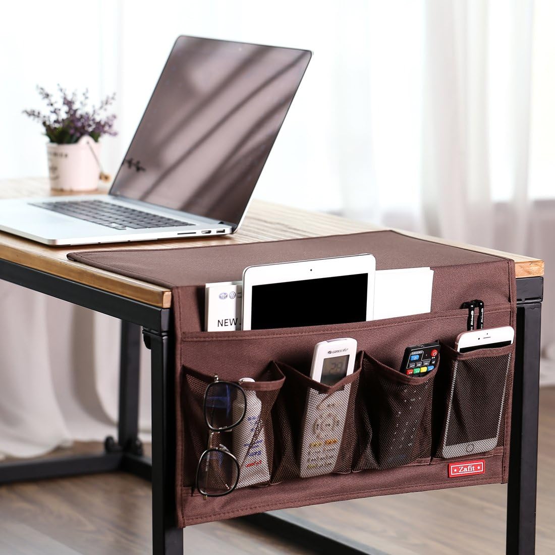 Zafit 5 Pockets Bedside Caddy, Bedside Storage Organizer for Water Bottles, Magazines, Phone, Glasses (5 Pockets-Grey)