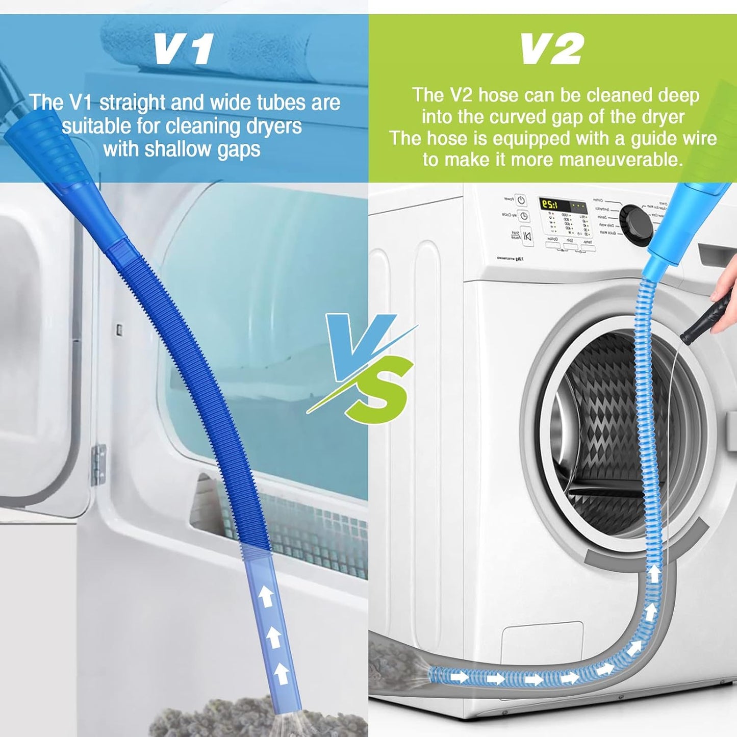 Sealegend 2 PCS Dryer Vent Cleaner Kit, Dryer Lint Vacuum Attachment&Brush | Blue Dryer Vent Vacuum Hose Dryer Lint Remover Brush for Dryer and Washer,Deep Traps Cleaning Tool Fits Most Vacuums