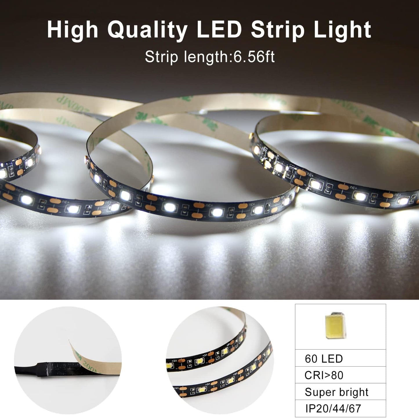 VST 6.56 ft Led Strip Light, Motion Sensor LED Tape Light with Battery Operated for Closet Wardrobe Stair Under Counter Cabinet Bedroom (6500K Cool White)