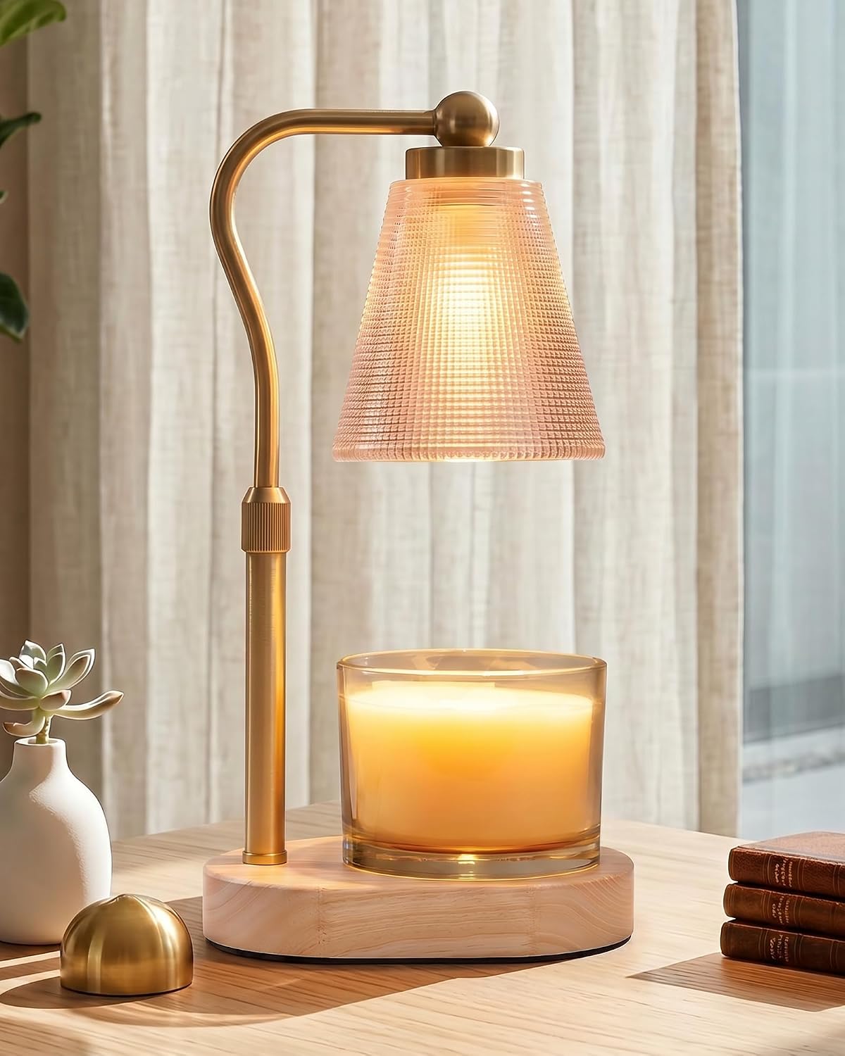 Candle Warmer Lamp with Timer, Dimmable, Adjustable Height, Oval | 2 bulbs included, no flame needed, 1-year warranty, farmhouse or modern decor, for bedroom, kitchen, living room, gifting