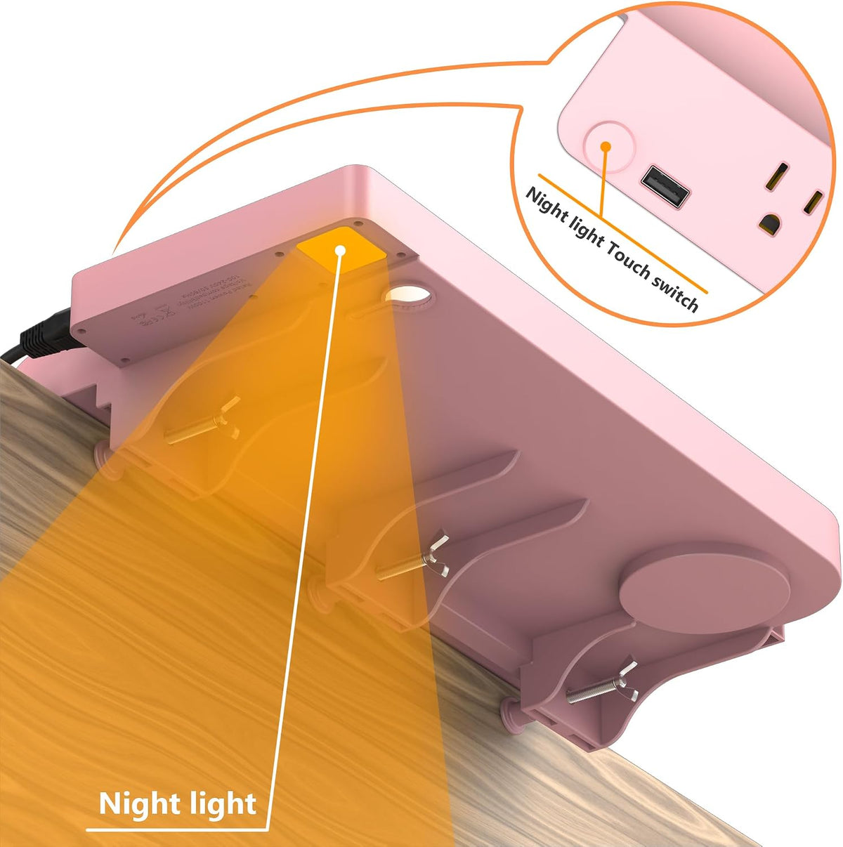 Bedside Shelf for Dorm Bunk Bed with USB Charging Port and 2 AC Outlets, Bedside Caddy, Attachable Bedside Table, College Dorm Essential Clip On Bedside Tray, Bunk Bed Accessories, Bedroom Furniture