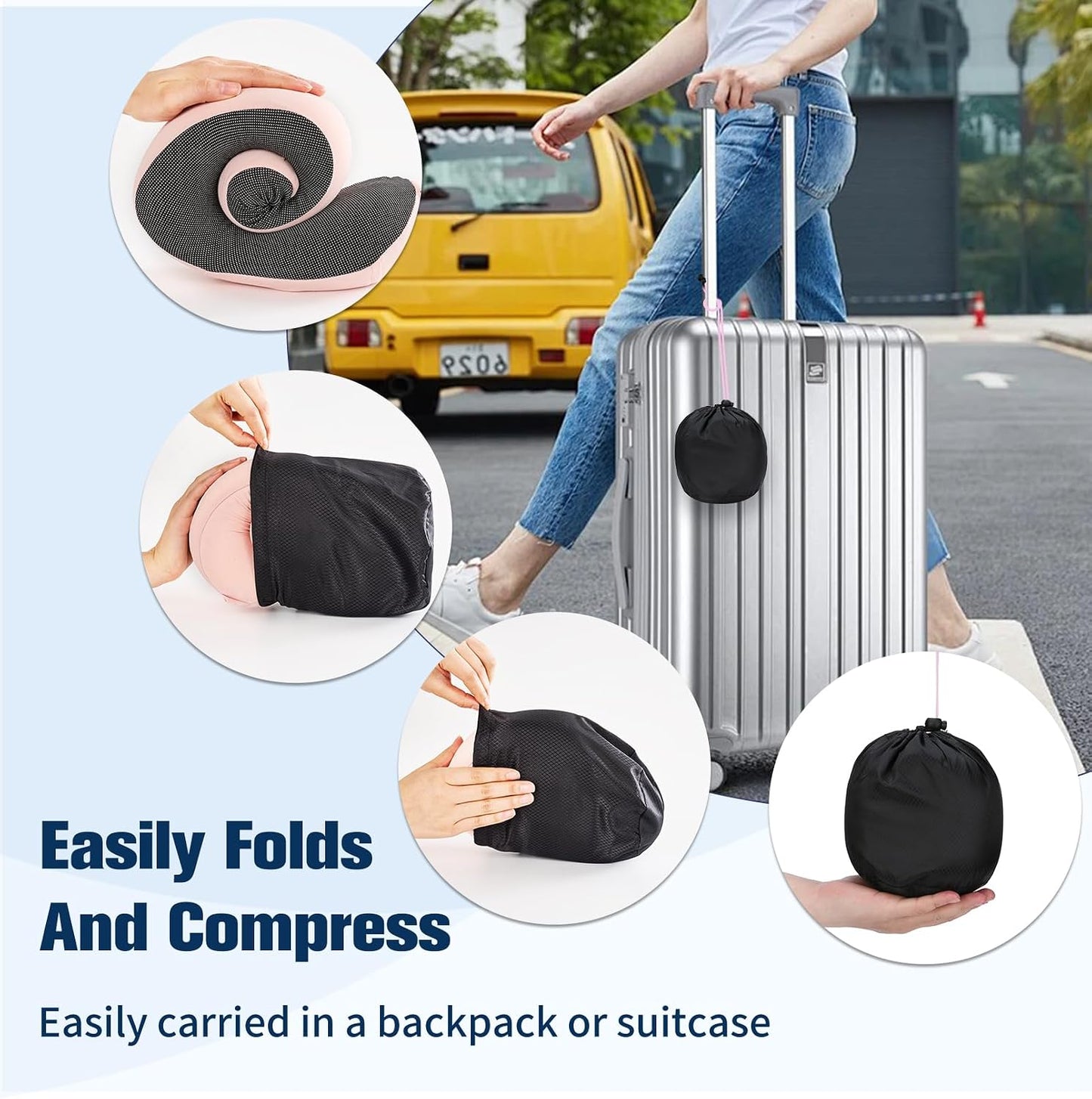 Cirorld Neck Pillow for Traveling, Travel Pillows for Airplanes,100% Pure Memory Foam Travel Neck Pillow, Adjustable Flight Pillow, Portable Plane Accessories with Eye Mask, Earplugs, Carry Bag