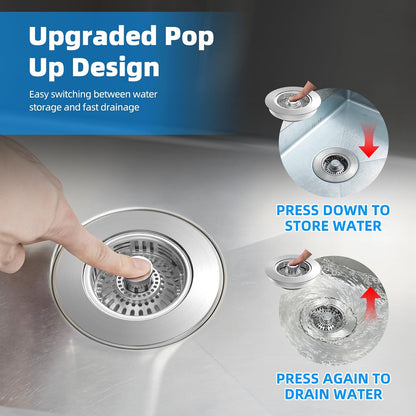 Hibbent 3 in 1 Kitchen Sink Drain Strainer, Metal Pop Up Stopper | Larger Anti-Clogging Basket, 3-Layer Seal, Detachable Sink Drain Plug for US Standard 3-1/2" Drain, Brushed Stainless Steel