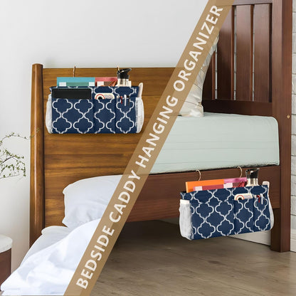 Bedside Caddy Hanging Bunk Bed Caddy Bed Organizer Hanging Pocket with 2 Hooks Bedside Storage Organizer Pocket Bag Holder Checkered Light Green - Colors B