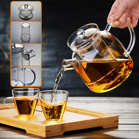 Glass Teapot,1000ml/34oz Borosilicate Glass Teapot with Removable Infuser, Stovetop Safe Tea Kettle,Blooming and Loose Leaf Tea Maker