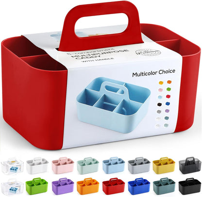 Multiuse Caddy Organizer with Handle, Portable Divided Plastic Tote Bin - Art Craft, Stationary Pen Marker Crayons, Makeup Hair Supplies Storage - Bathroom, Classroom, Dorm, Office, Desk Holder - Grey