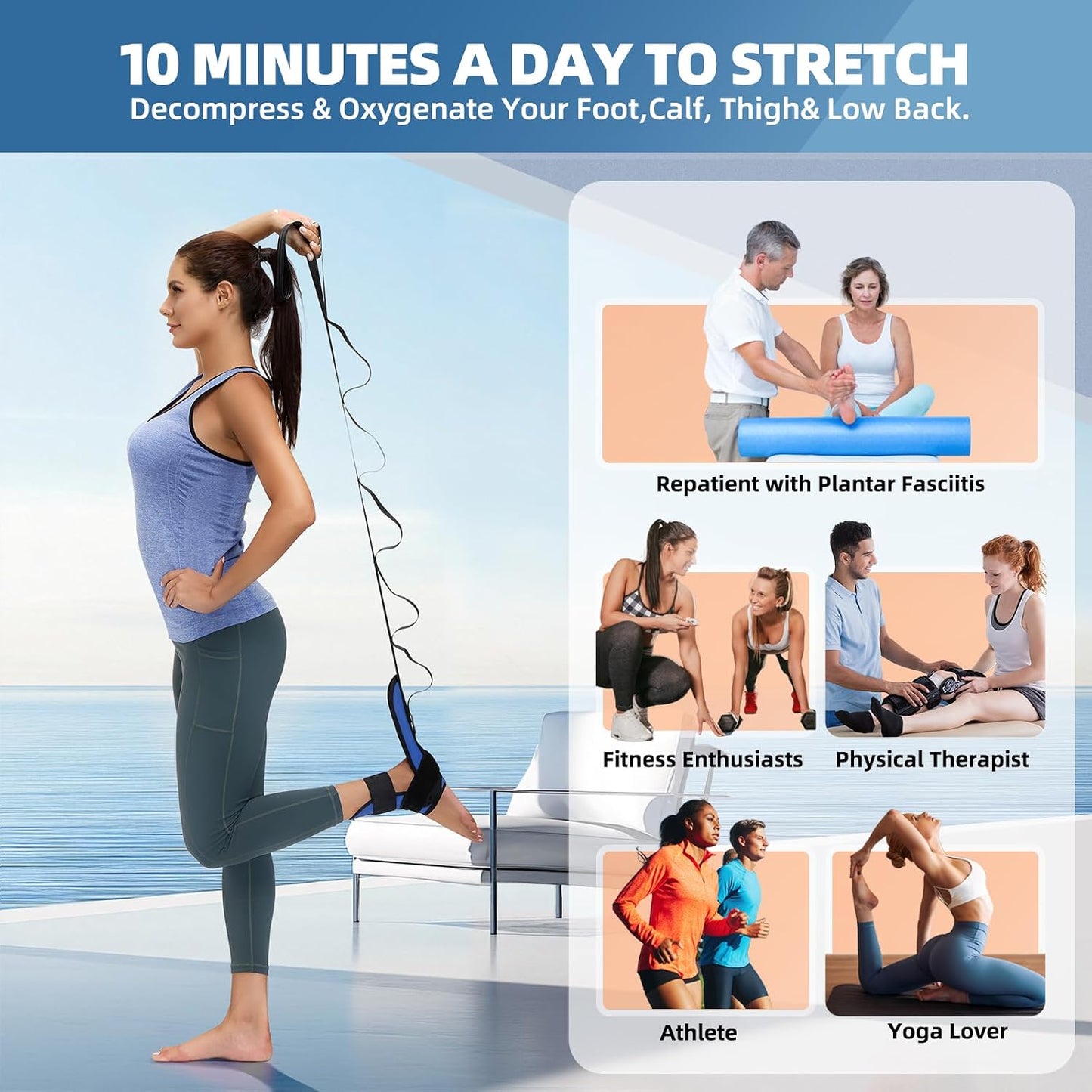 Foot and Calf Stretcher Stretching Strap For Plantar Fasciitis, Heel Spurs, Foot Drop, Achilles Tendonitis & Hamstring. Yoga & Leg Stretch Strap. (Red)