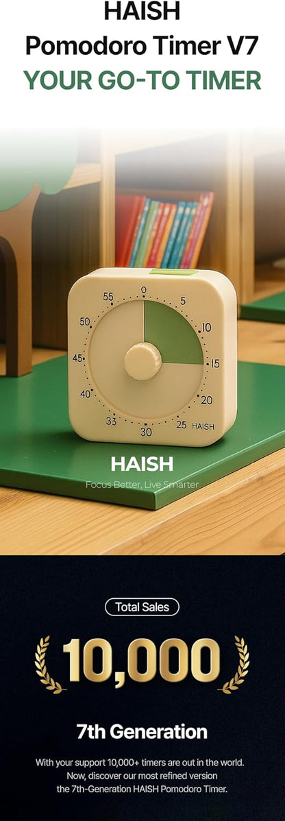 60 Minute Visual Timer for Kids - Premium Countdown Timer with Magnetic Back & Pause Function, Silent Operation for Classroom Teaching Home, Time Management Tool(Batteries Included) (Green)