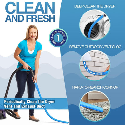 PetOde Dryer Vent Cleaner Kit, Flexible Dryer Lint Vacuum Attachment Compatible with Most Vacuum Cleaner, Blue