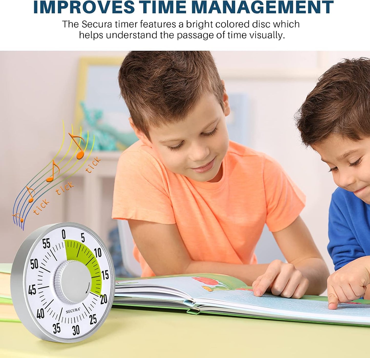 Secura 60-Minute Rainbow Visual Timer 6-Inch Mechanical Countdown Timers for Teaching, Meeting, Cooking, Working - Timer for Kids with Magnetic Backing (Black)