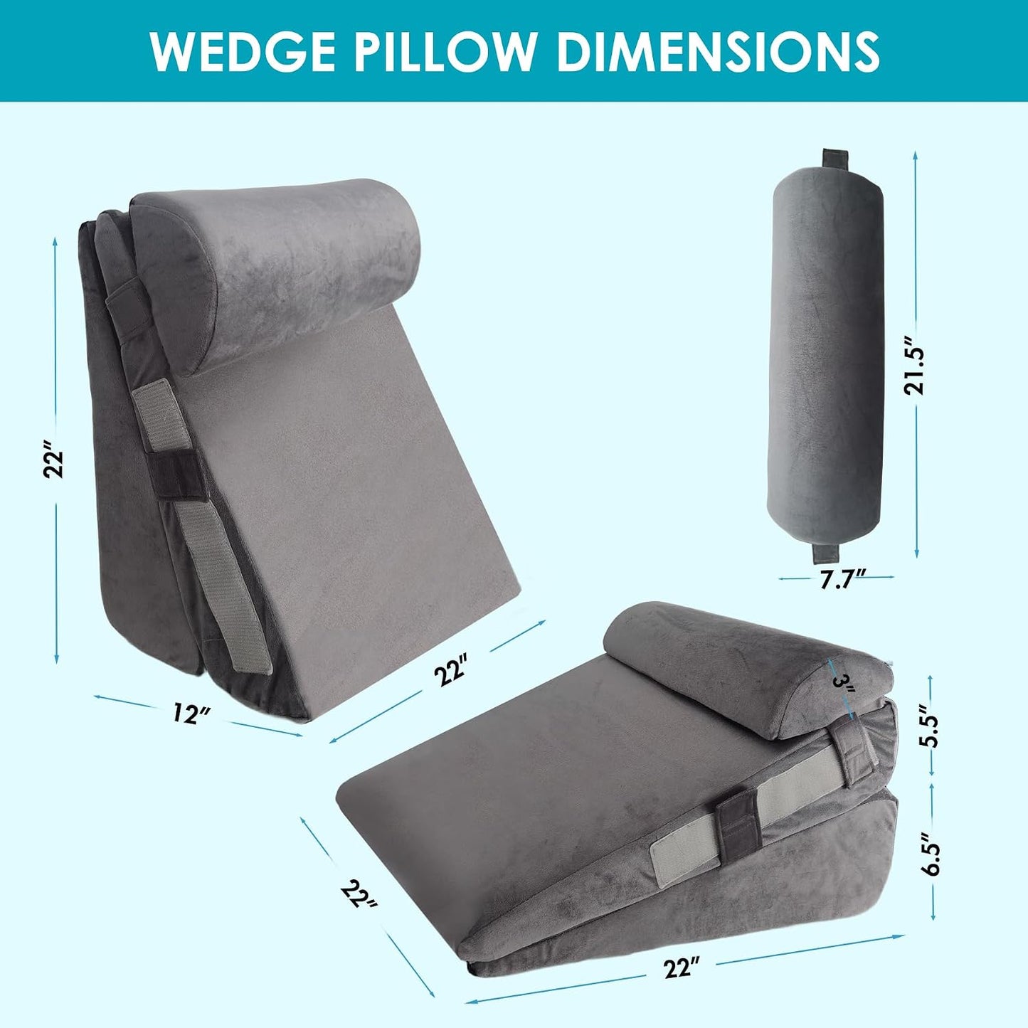 3Pcs Wedge Pillow Set for After Surgery,Acid Reflux Relief, Adjustable Bed Wedge Pillows for Sleeping,Anti Snore, Memory Foam Triangle Pillow for Back&Neck&Shoulder Pain Relief, White&Grey
