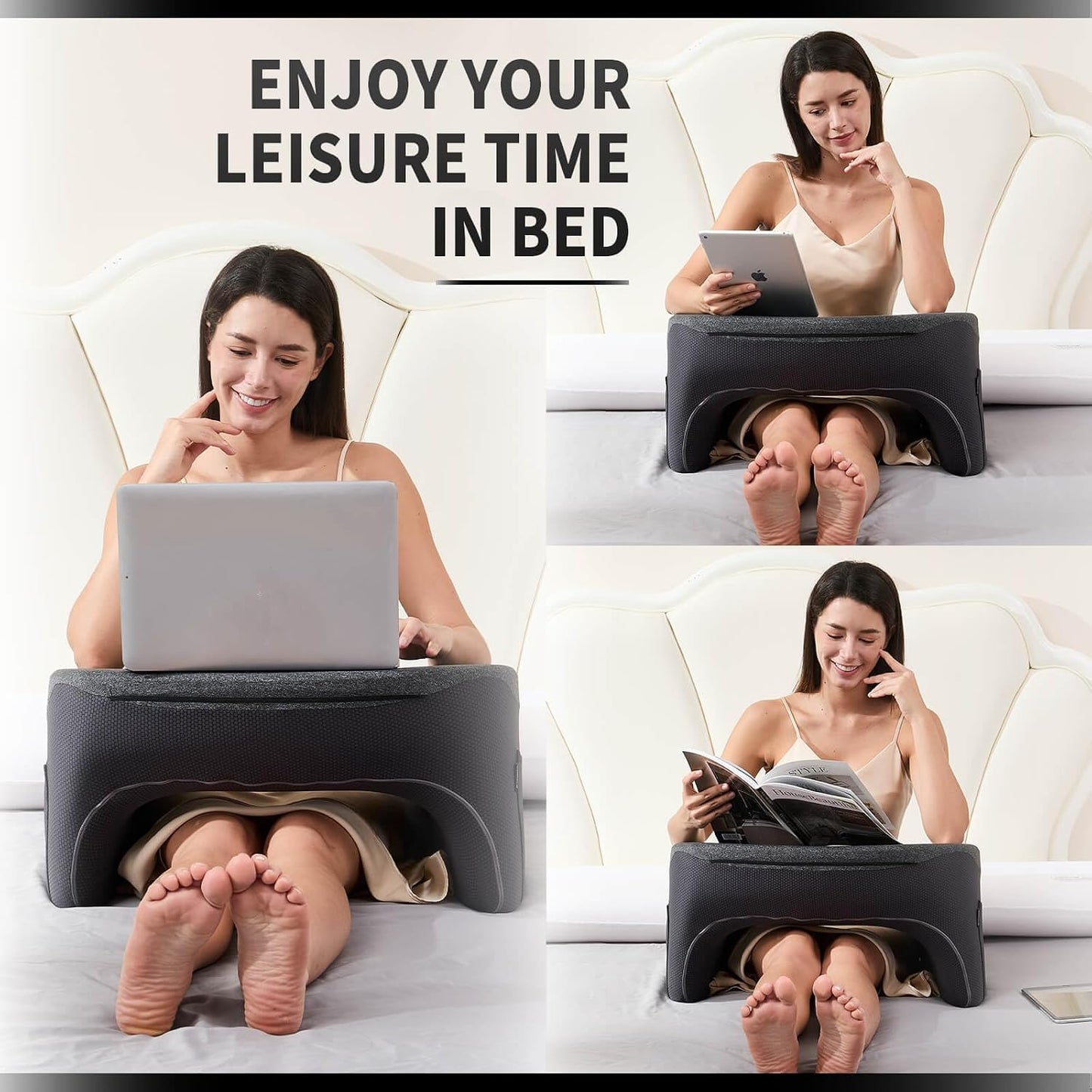 cooloo8 Reading Pillow with Armrests – Extra Large Memory Foam Gaming Pillow for Adult, Lap Desk for Laptop, Arm Rest for Working, Crocheting, Playing Game or Siting in Bed, Floor, Sofa, (Grey)