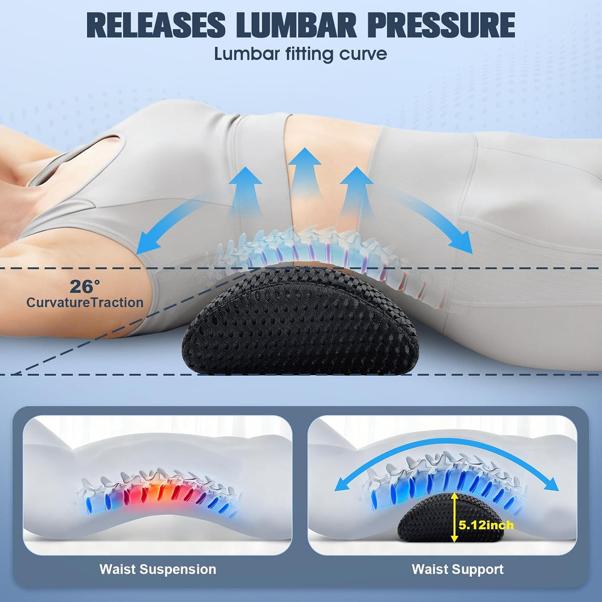 Lumbar Support Pillow,Ergonomic Memory Foam Lumbar Pillow for Chairs Black